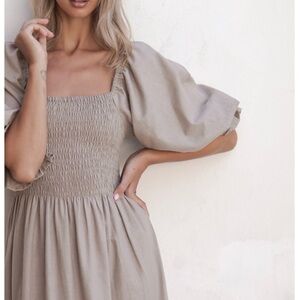 Bali Lane Almeria Smocked Midi Linen Dress